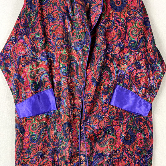 VTG Victorias Secret Satin Paisley Robe Women M/L Semi-Sheer Whimsigoth Fairy - Picture 3 of 16